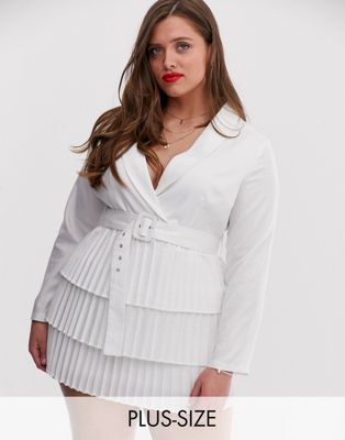 Белое платье-блейзер с глубоким вырезом спереди и плиссированной юбкой In The Style Plus In The Style