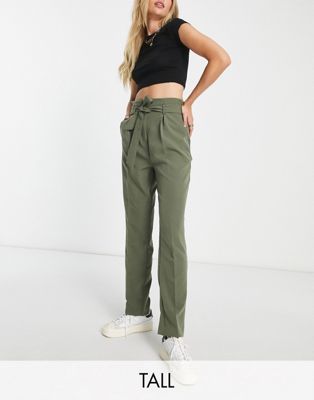 New Look Tall paperbag belted pants in olive New Look Tall