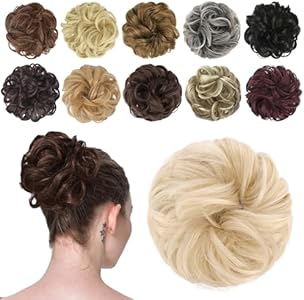 FESHFEN Messy Bun Hair Piece Hair Bun Scrunchies Synthetic Jet Black Wavy Chignon Ponytail Hair Extensions Thick Updo Hairpieces for Women Girls 1PCS FESHFEN