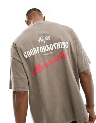 Good For Nothing oversized t-shirt with motocross print in taupe Good For Nothing