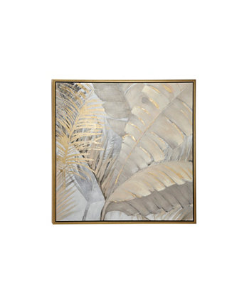 Акриловая картина большого квадрата с пальмовыми листьями и папоротниками в деревянной раме CosmoLiving