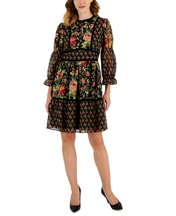 Женское платье с бархатной отделкой и рукавами 3/4 со смешанным принтом Tahari by ASL