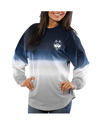 Women's Navy UConn Huskies Ombre Long Sleeve Dip-Dyed Spirit Jersey Spirit Jersey