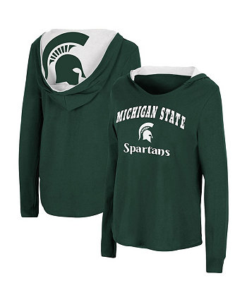 Женская зеленая футболка с длинным рукавом с капюшоном Michigan State Spartans Catalina Colosseum