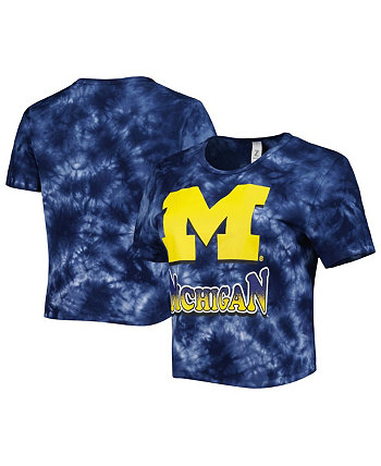 Women's Navy Michigan Wolverines Cloud-Dye Cropped T-shirt ZooZatz