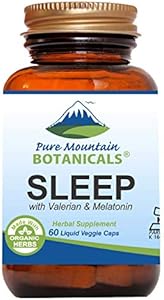 Natural Sleep with Organic Valerian, Chamomile, Passion Flower, Skullcap, Melatonin, Hops & More - 60 Vegan Capsules Pure Mountain Botanicals