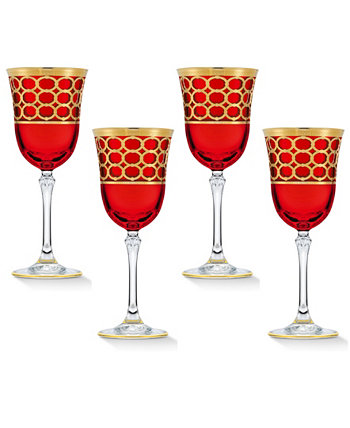 Бокал для красного вина темно-красного цвета с золотистыми кольцами, набор из 4 шт. Lorpen