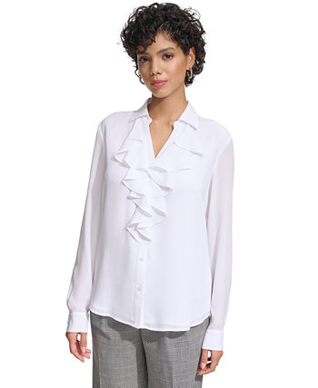 Женская рубашка с длинными рукавами и оборками спереди Calvin Klein