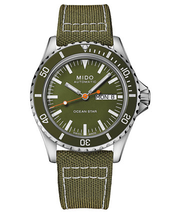 Мужские швейцарские автоматические часы Ocean Star Tribute с зеленым тканевым ремешком 41 мм MIDO