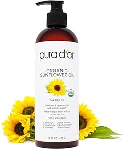 PURA D'OR 16 Oz ORGANIC Sunflower Seed Oil - 100% Pure & Natural USDA Certified Cold Pressed Carrier Oil For DIY Beauty - Unscented, Hexane Free Liquid Moisturizer - Face Skin & Hair - Men & Women PURA D'OR