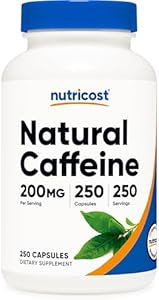 Nutricost Natural Caffeine 200mg, 250 Vegetarian Capsules - Gluten Free, Non-GMO Nutricost