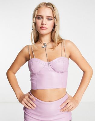 Kyo The Brand high leather look diamante detail corset top in lavender - part of a set KYO