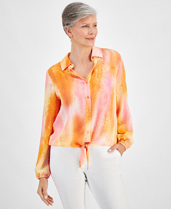Petite Dye Dreams Tie-Front Shirt, Created for Macy's J&M Collection