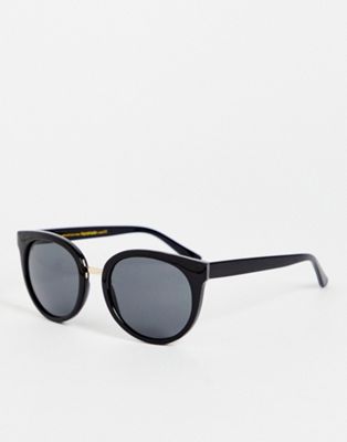 A.Kjaerbede Gray round cat eye sunglasses in black A.Kjaerbede