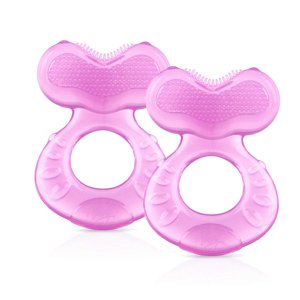 Nuby Silicone TeeThe-EEZ Teether with Bristles, Includes Hygienic Case, Pink Count of 2 NUBY