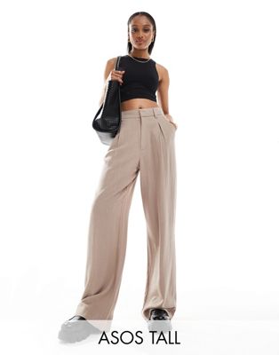 ASOS DESIGN Tall wide leg dad pants with linen in taupe ASOS Tall
