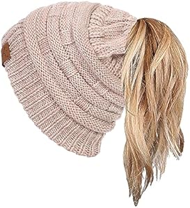 Шапка бини sy soul young Ponytail Messy Bun Beanie Tail Knit Hole Soft Stretch Cable Winter Hat for Women Sy soul young