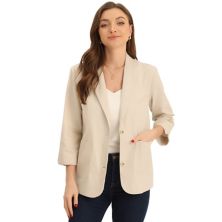 Linen Blazer For Women's Notched Lapel Collar 3/4 Sleeve Causal Suit Jacket ALLEGRA K