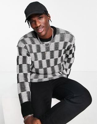 Черный свитер свободного кроя в шахматную клетку New Look New Look