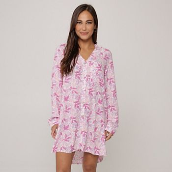 Women's J. Valdi Floral V-Neck Button Down Swim Cover-Up Shirt J. Valdi