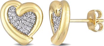 Серьги-гвоздики в форме сердца из стерлингового серебра с желтым покрытием и бриллиантами - 0,15 карата Delmar