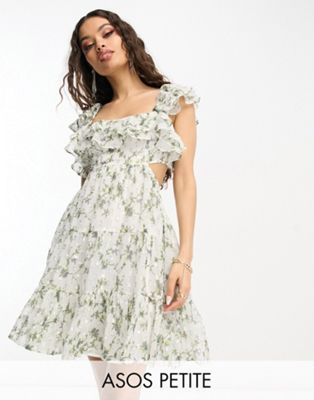 Платье мини с плиссированной юбкой с оборками и цветочным принтом ASOS DESIGN Petite ASOS Petite