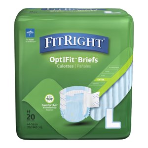 FitRight OptiFit Extra Briefs with Tabs, Adult Incontinence Brief, Moderate Absorbency, Large, 44"-56", 20 Count Medline