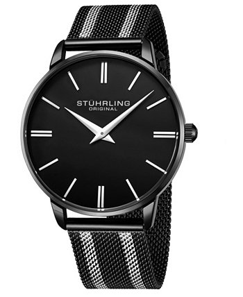 Мужские черные, серебряные часы-браслет из нержавеющей стали с сеткой 42мм Stuhrling