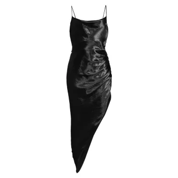 Martha Satin Asymmetric Midi-Dress Aiifos