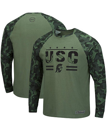 Мужская оливковая, камуфляжная футболка с длинным рукавом реглан USC Trojans OHT в стиле милитари Colosseum