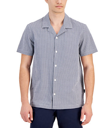 Men's Gingham Seersucker Short Sleeve Button-Front Camp Shirt Michael Kors