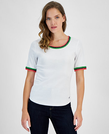Women's Cotton Crochet-Trim Short-Sleeve T-Shirt Nautica Jeans