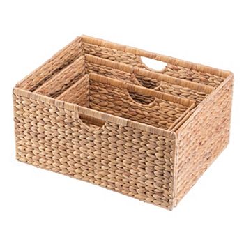 Set Of 3 Foldable Natural Water Hyacinth Storage Bin, Small Wickerwise