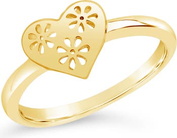 Позолоченное 14-каратное золотое кольцо с вырезом в форме сердца и кружевной печаткой Sterling Forever
