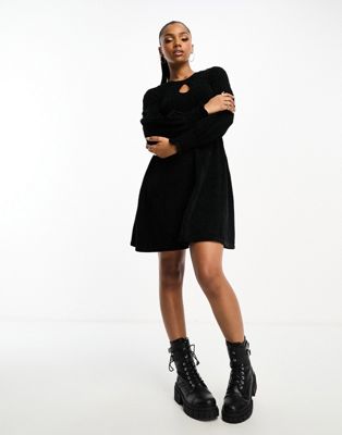 Черное трикотажное платье мини со сборками и блестками Urban Revivo Urban Revivo