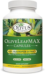 OliveLeafMAX Olive Leaf Extract (40% Oleuroepin) + Organic Olive Leaf Powder + No Fillers + 60 Vegetarian Capsules + Sourced from Spain and Manufactured in USA at GMP Facility Olivus