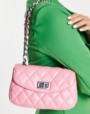 Розовая стеганая мини-сумка Ego с ремешком-цепочкой в виде шарфа EGO