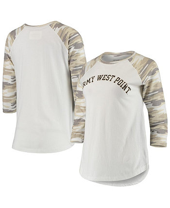 Women's White and Camo Army Black Knights Boyfriend Baseball Raglan 3/4-Sleeve T-shirt Camp David