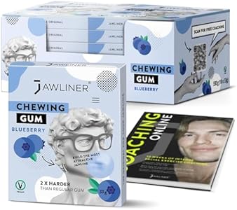 JAWLINER Hard chewing Gum, Jawline gum - Sugar Free Blueberry Gum - Jaw Exerciser - mastic gum for Mewing - 2x Harder Than Regular Chewing Gum 130 Grams (48 strips) Jawliner