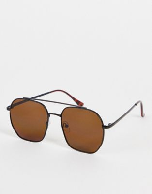 Узкие солнцезащитные очки-авиаторы коричневого цвета в металлической оправе Madein Madein.