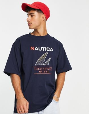 Темно-синяя футболка оверсайз с вышивкой Nautica Archive Nautica Competition