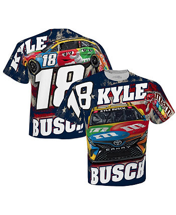 Men's White Kyle Busch M&M's Sublimated Patriotic Total Print T-shirt Joe Gibbs Racing Team Collection