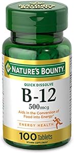 Nature's Bounty Vitamin B12, Supports Energy Metabolism and Nervous System Health, 500mcg, 100 Quick Dissolve Tablets (Таблетки) Nature's Bounty