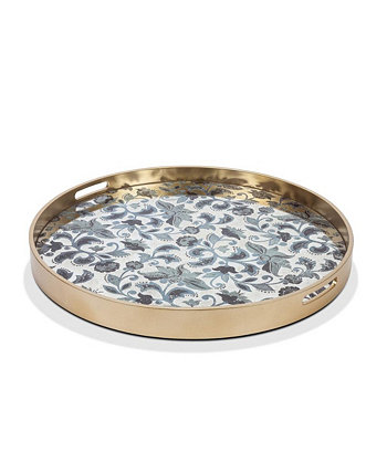 25,8-дюймовый круглый синий миниатюрный зеркальный поднос с цветочным рисунком с гравировкой The GG Collection