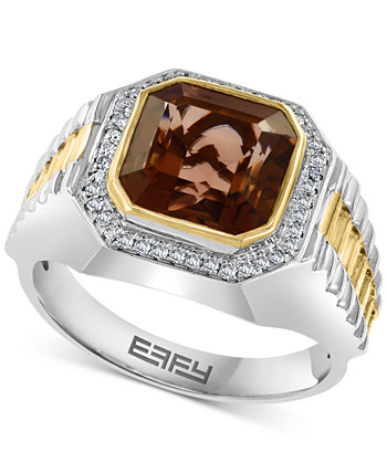 Мужское кольцо EFFY® с дымчатым кварцем (5-1 / 6 карат) и бриллиантом (1/5 карата) из стерлингового серебра и 18-каратного золота EFFY Collection