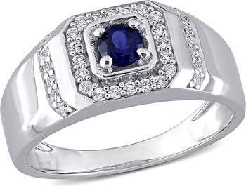 Мужское кольцо Halo из стерлингового серебра с белым и синим сапфиром Delmar