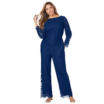 Jessica London Women's Plus Size Wide Leg Lace Jumpsuit Jessica London