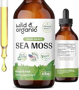 Wild & Organic Sea Moss Liquid Drops - Immune Support - Irish Sea Moss and Bladderwrack Tincture - Multimineral Chondrus Crispus Supplement - Vegan, Sugar & Alcohol-Free - 2 fl oz Wild & Organic