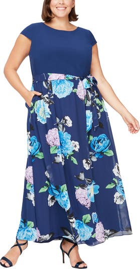 Макси-платье с цветочным принтом и короткими рукавами SLNY