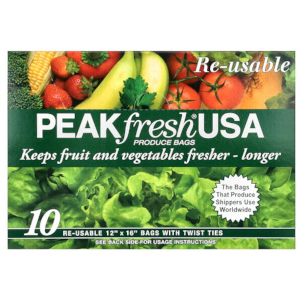 Изготовьте пакеты с завязками, 10 пакетов многоразового использования. PEAKfresh USA
